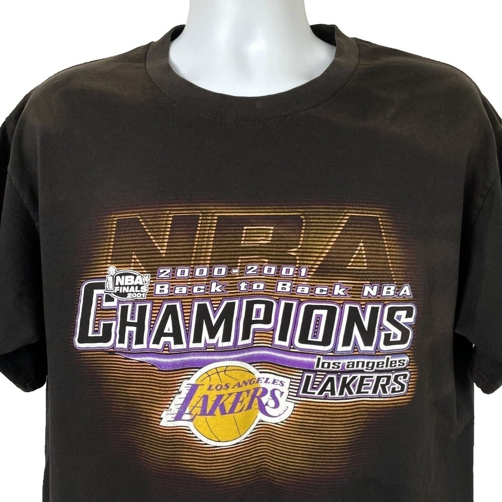 Vintage 2001 Lakers NBA Champions T Shirt Mens M Kobe Shaq Black Y2K